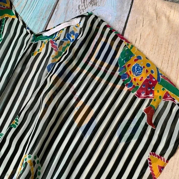 Zara floral and stripes short sleeve long kimono with front buttons - Picture 7 of 9